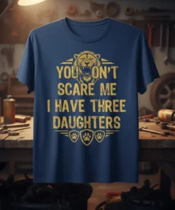 You Don't Scare Me I Have Three Daughters T-Shirt with lion graphic and paw prints