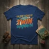You Don't Scare Me I Have Twin Granddaughters text design on a navy blue t-shirt with vibrant orange, yellow, and