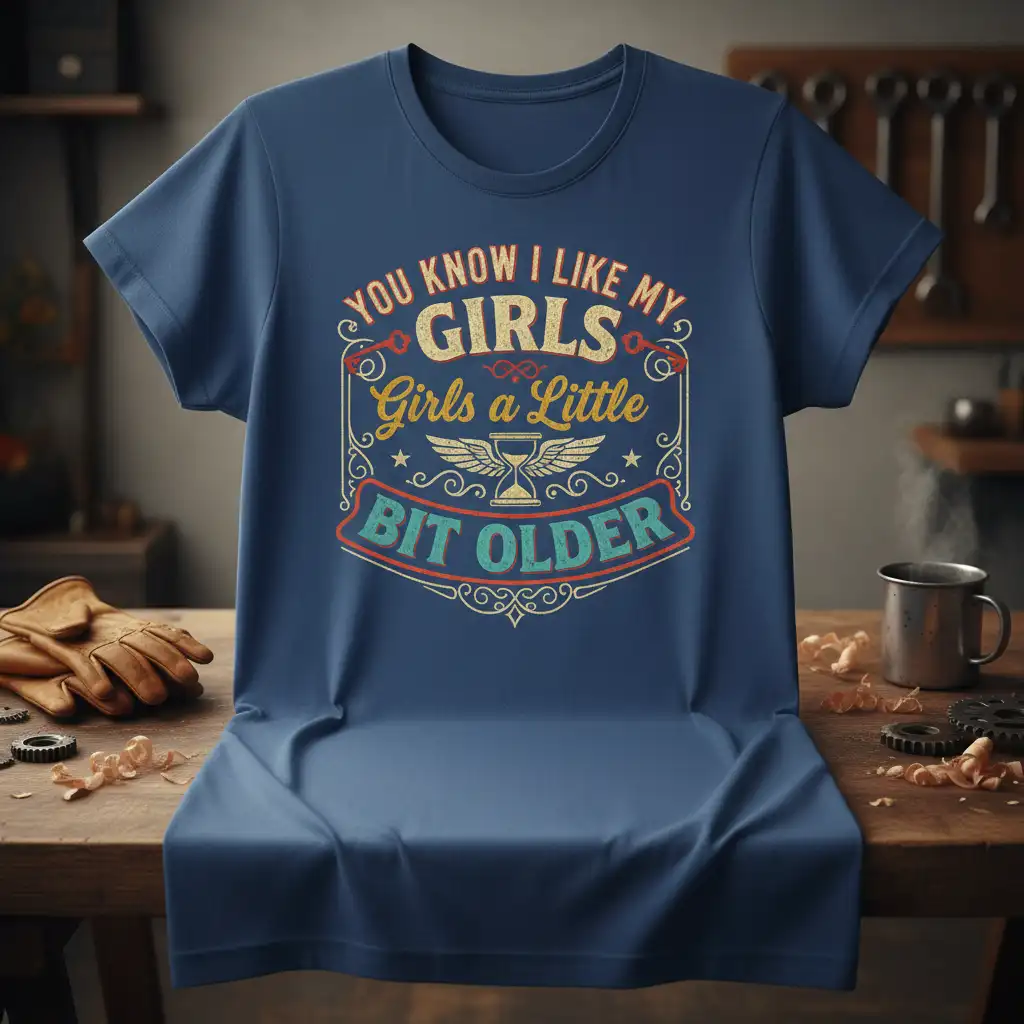 You know I like my GIRLS Girls a Little BIT OLDER quote on a vintage style t-shirt design