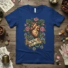 You Make Me Feel Alive quote on a t-shirt with a detailed anatomical heart, pink roses, and green foliage