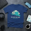 Blue t-shirt with "You Sleep, We Study #sleeptech" text and a sleeping sloth graphic on a branch