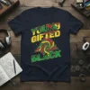 Young Gifted Black t-shirt design featuring bold yellow and green text with a colorful swirling graphic