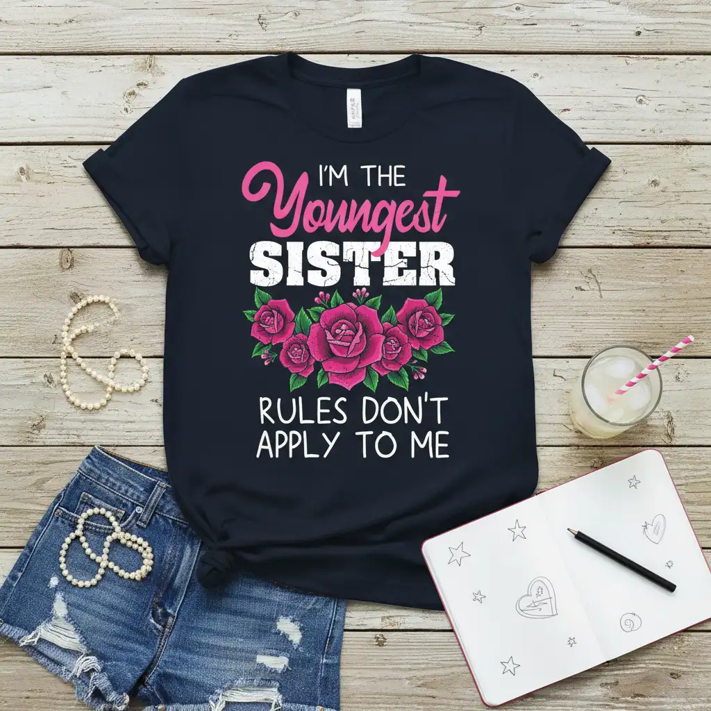 I'M THE Youngest SISTER quote printed with creative illustration on soft premium material t-shirt design
