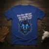 Your First Mistake Was Thinking I Was One Of The Sheep quote with a fierce wolf graphic on a blue