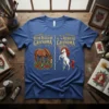 Your Regular Grandma ME, the Redhead Grandma t-shirt design featuring a horse on the left and a unicorn on the
