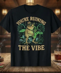 You're Ruining The Vibe funny frog playing saxophone t-shirt design with music notes and glasses