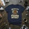 Funny t-shirt design with text "ZERO DAYS SINCE SINCE I LAST POOPED MYSELF" and a cartoon poop emoji character giving