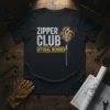 Zipper Club Official Member text with a steampunk mechanical heart graphic on a black t-shirt