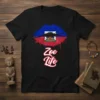 Zoe Life t-shirt design featuring red and blue lips with the Haiti flag and text "Zoe Life"