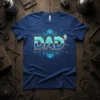 DAD³ text design with circuit board graphics and a cubic exponent, presented on a navy blue t-shirt