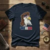 'MERICA T-Shirt with a bald eagle wearing an American flag bandana and a mullet, bold text below