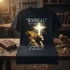 Christian t-shirt design with text "NORMAL" ISN'T COMING BACK Jesus is REVELATION 14, a lion looking up at a glowing