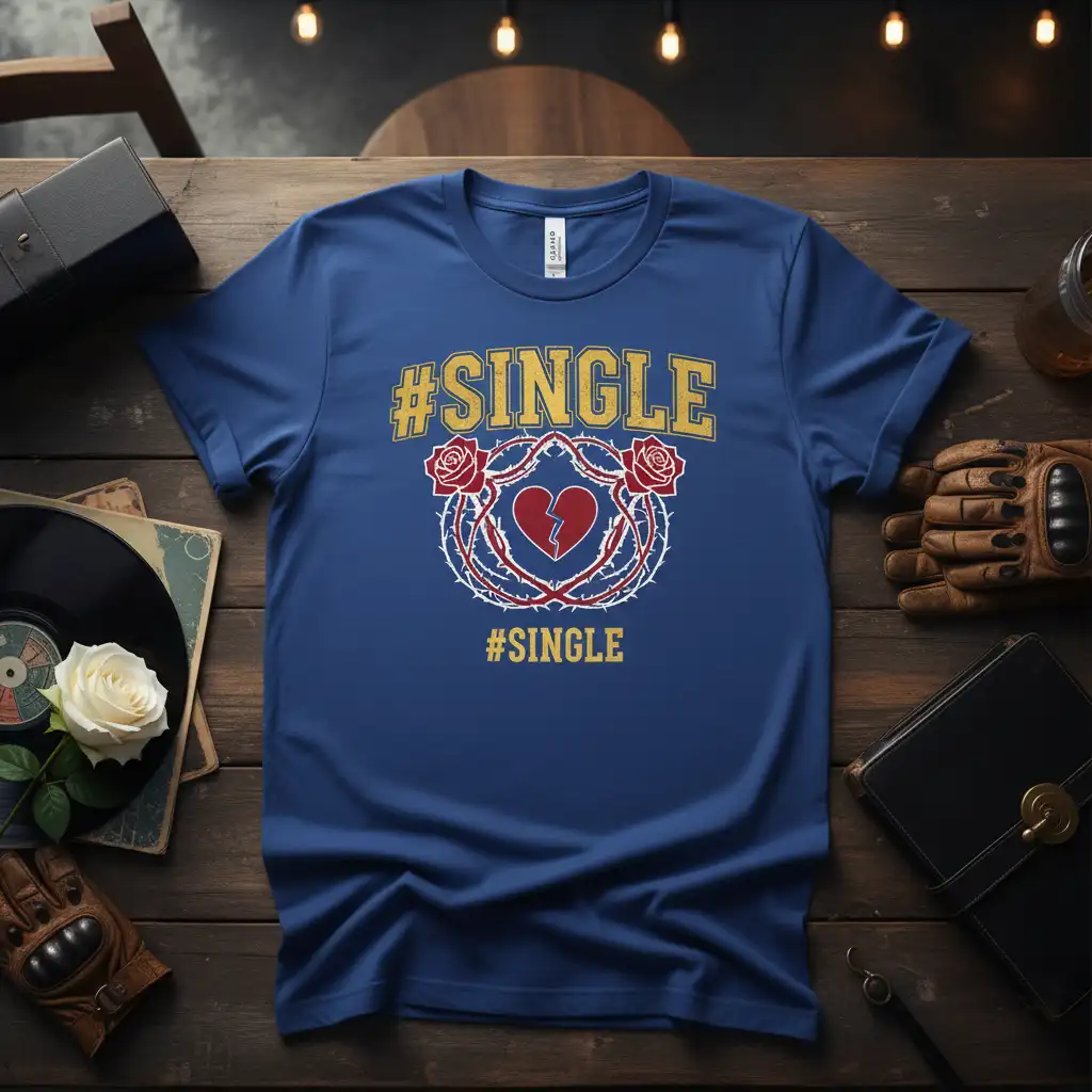 #SINGLE Broken Heart Roses Barbed Wire detailed print printed on breathable fabric creating a standout t-shirt